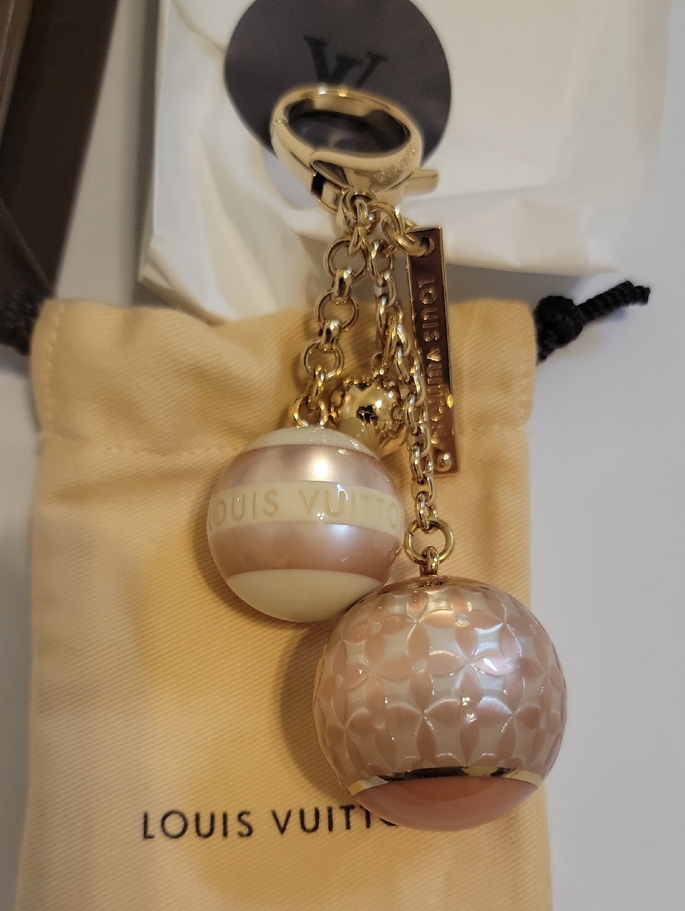 Louis Vuitton Pearlized Pink and Cream Sphere Charm Keychain